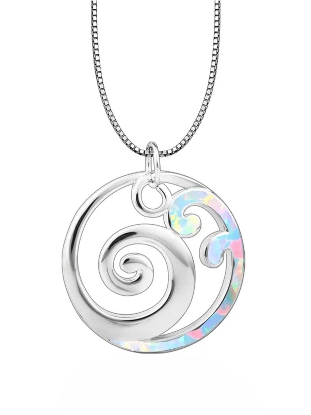 Sterling Silver Pink and White Opal Wave Pendant Necklace - Picture 1 of 3